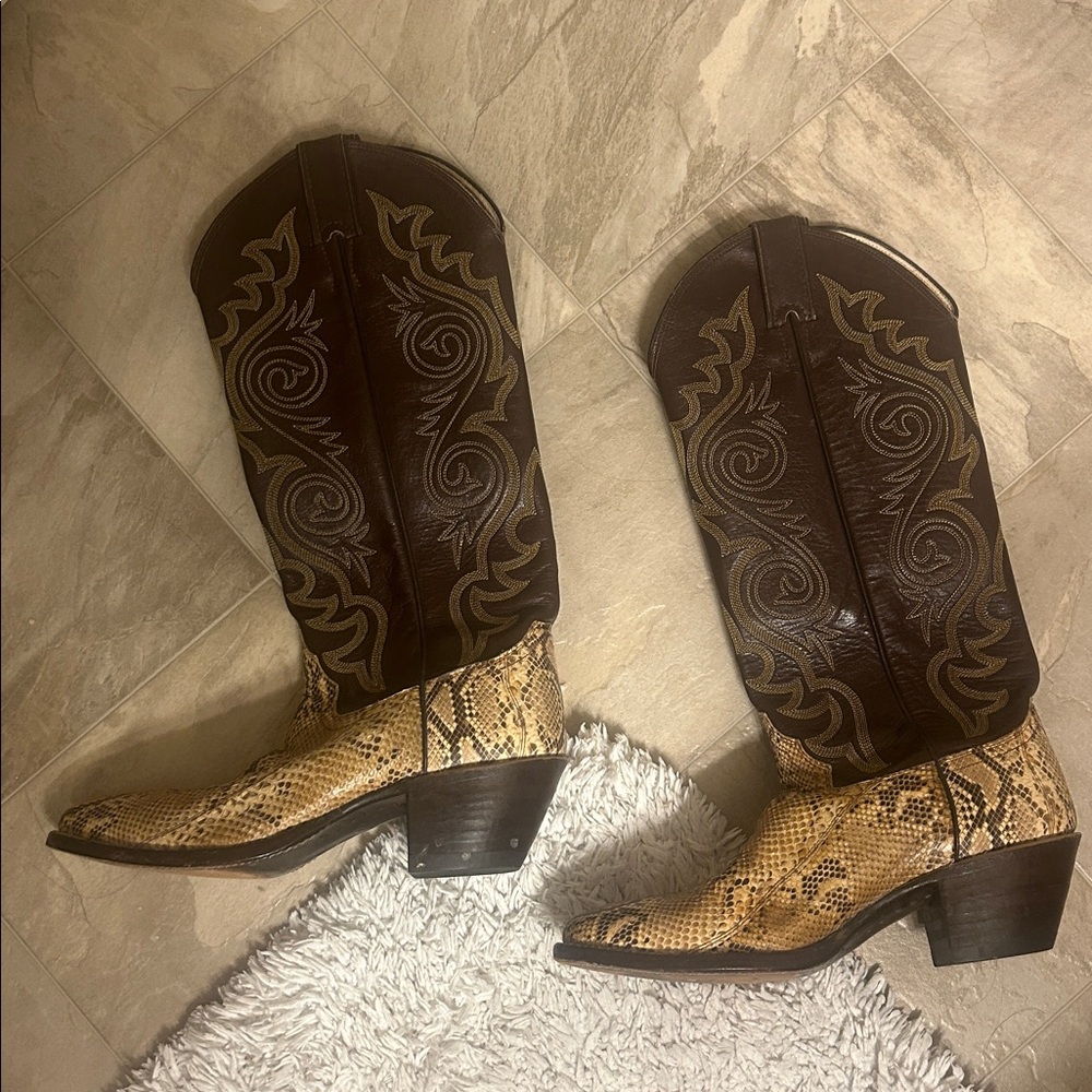 Justin Boots - J4277 - brown leather and snakeskin - Picture 4 of 9
